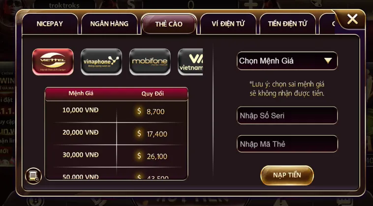 Nạp tiền thẻ cào an toàn tiện lợi ưu tiên lựa chọn tại Sunwin.